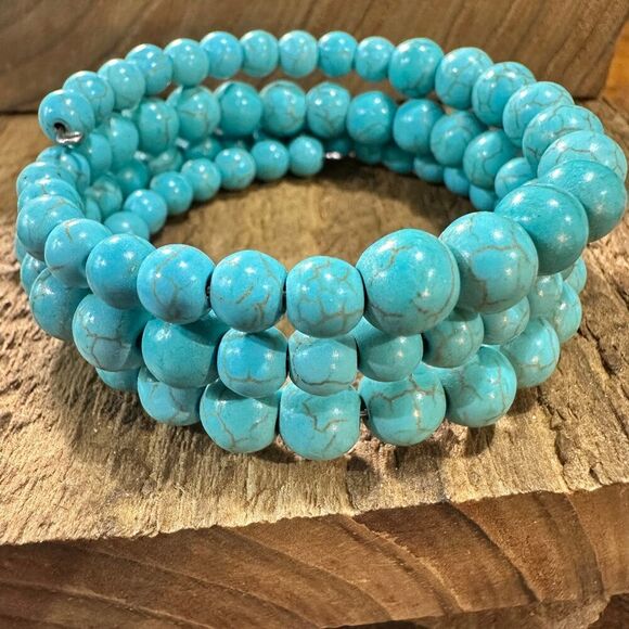 Handmade Synthetic Turquoise Wrap Bracelet Fashion, Southwestern Cowgirl Design - Picture 3 of 10